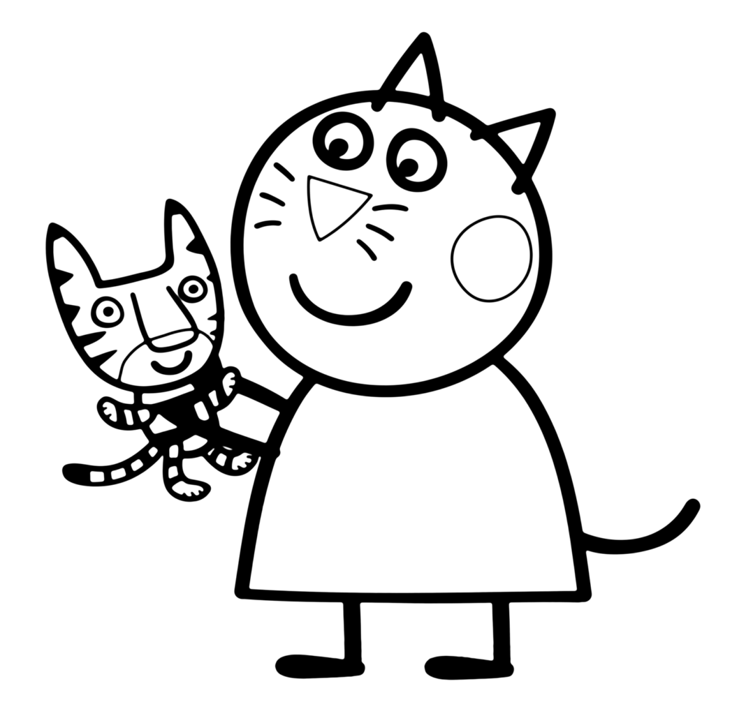 Coloring page Peppa with a kitten